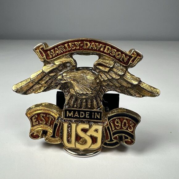 OEM Harley Davidson Sissy Bar Emblem Eagle Made in USA EST. 1903 Gold Tone -B - Picture 1 of 9
